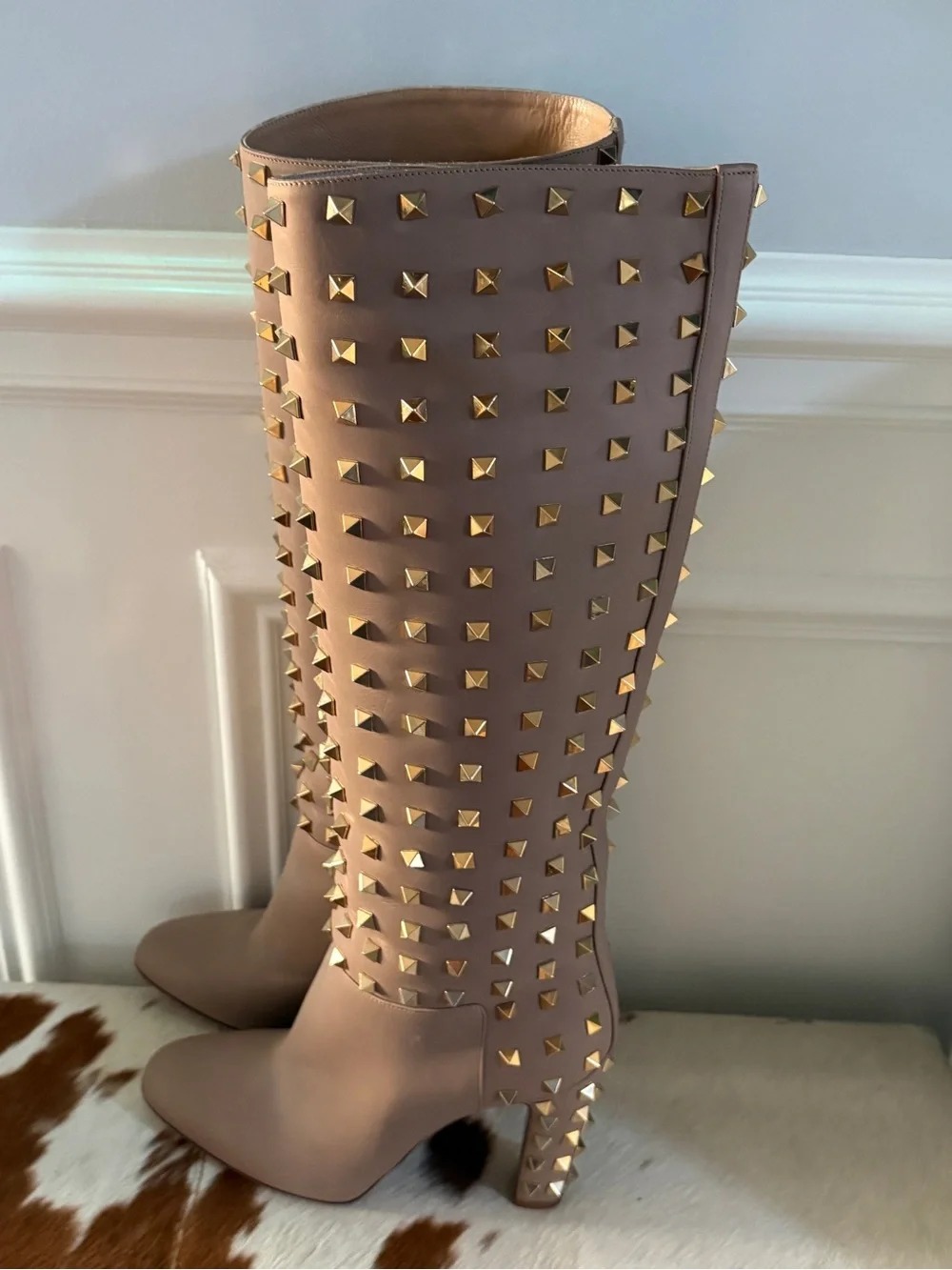 Valentino Tan and Gold-Stud Boots - Picture 2 of 9